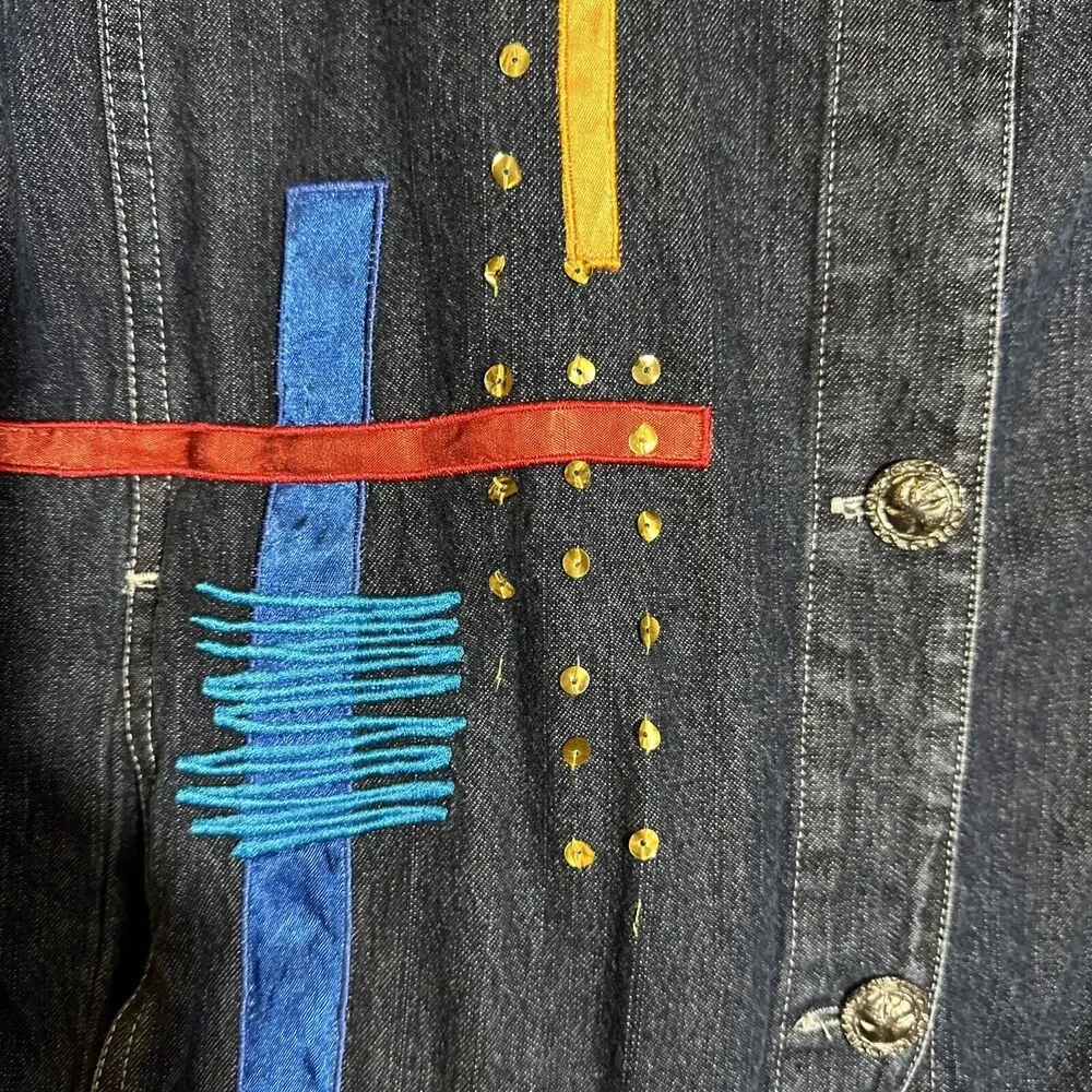 Marsh Landing‎ Denim Wmn's Med Jacket Jean With Embellished Designs Vintage